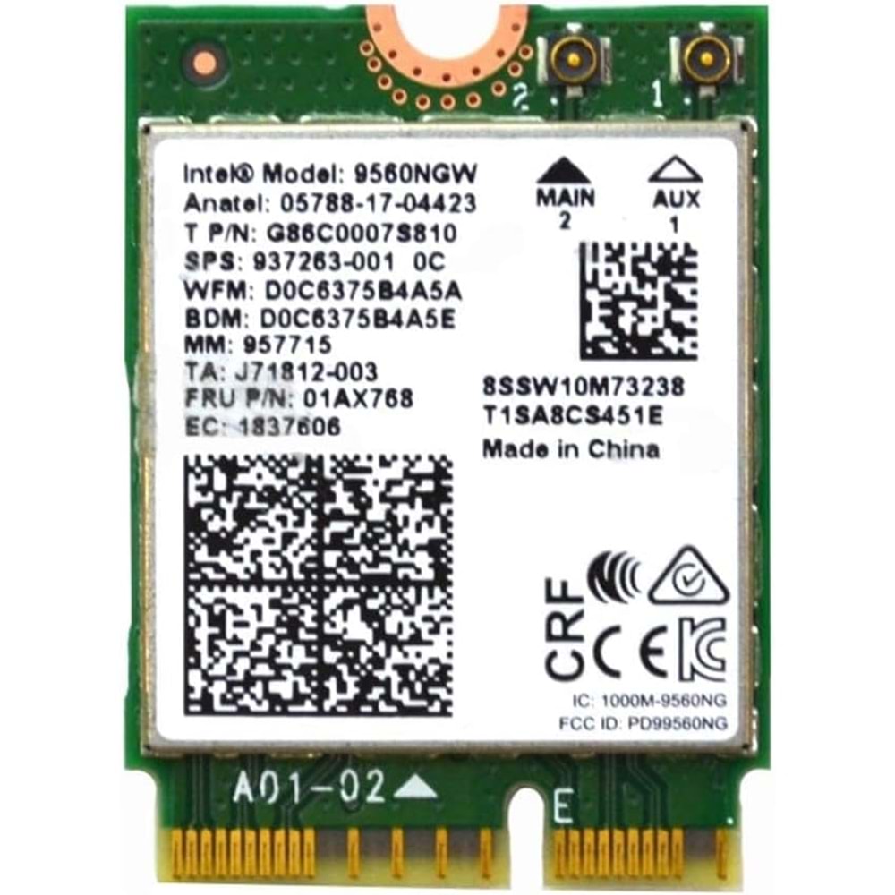 Intel 9560NGW M.2 Wi-Fi & Bluetooth Modülü – 1.73 Gbps, Dual Band, Bluetooth 5