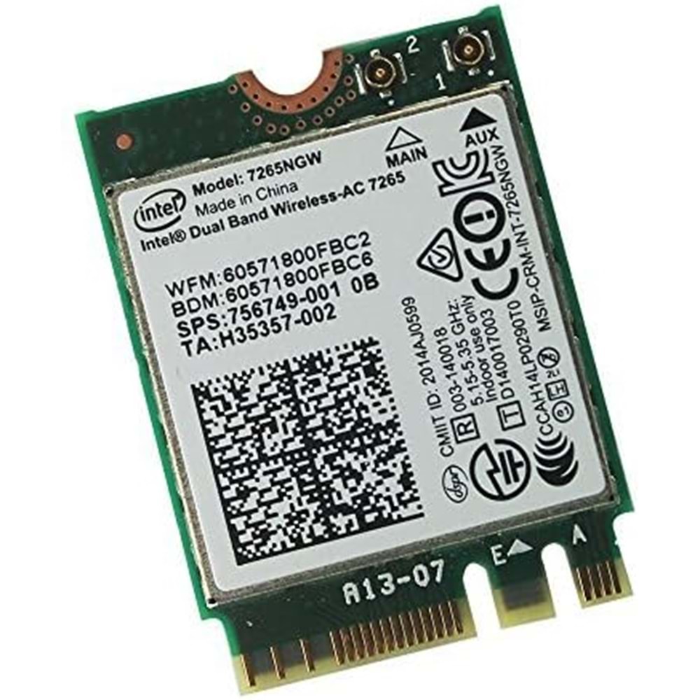 Intel 7265NGW Dual Band Wi-Fi + Bluetooth 4.0 Kablosuz Kart – M.2 NGFF