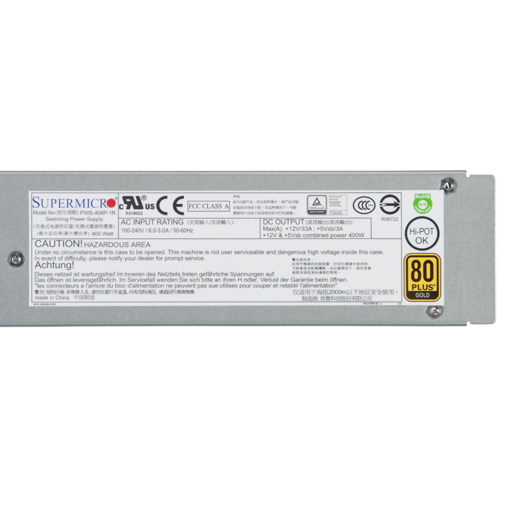 Supermicro PWS-406P-1R 400W Server Güç Kaynağı 80 Plus GOLD