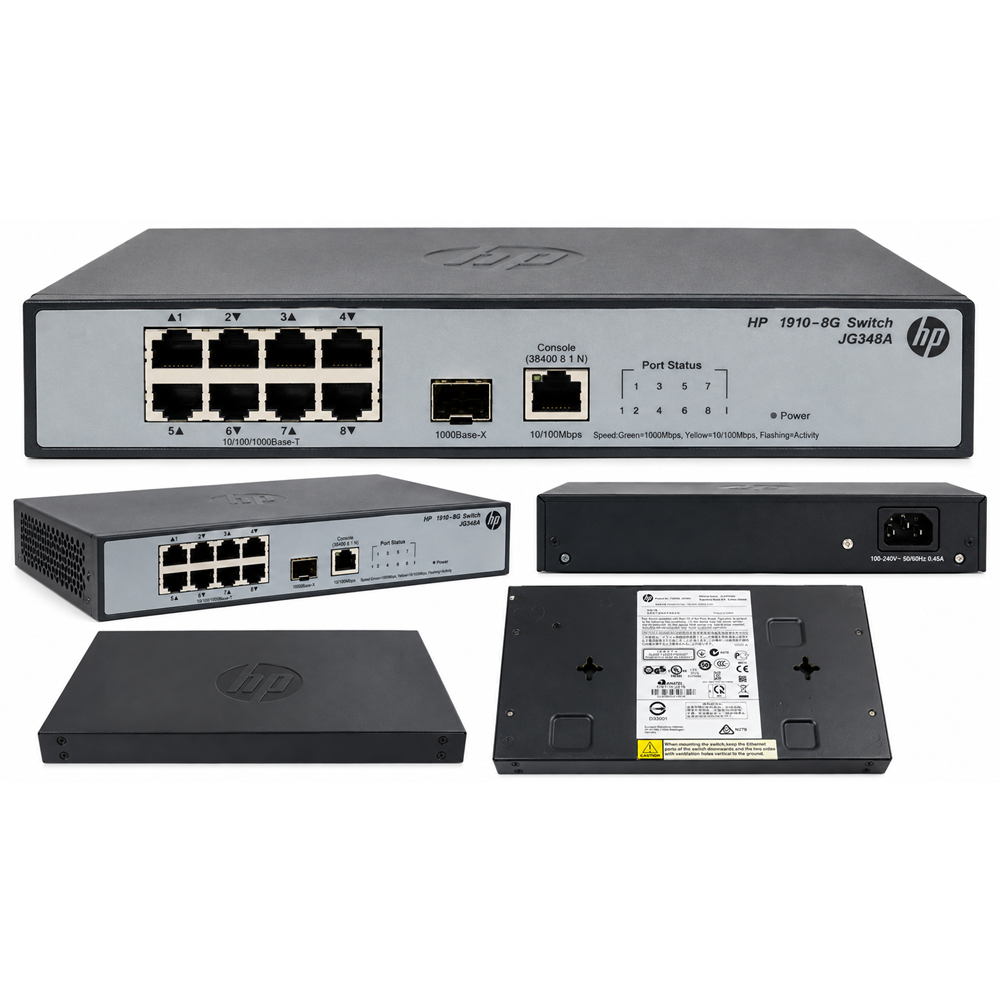 HP 1910-8G JG348A 8 Port Gigabit Yönetilebilir Managed Switch 1x SFP - İkinci EL