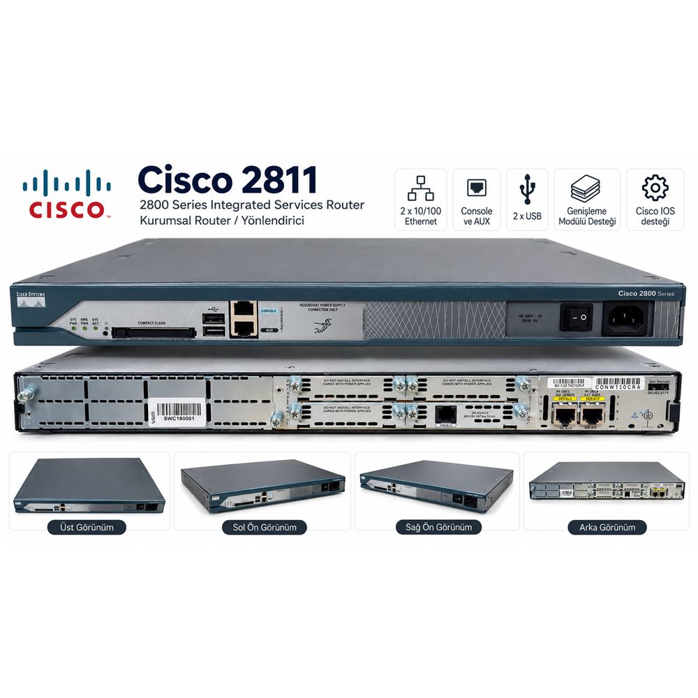 Cisco 2811 ISR 2800 Series Kurumsal Router - İkinci EL