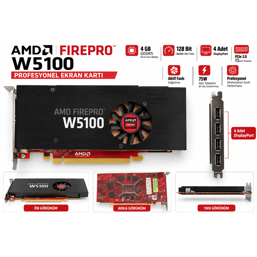 AMD FirePro W5100 4GB GDDR5 128 Bit Ekran Kartı – İkinci EL