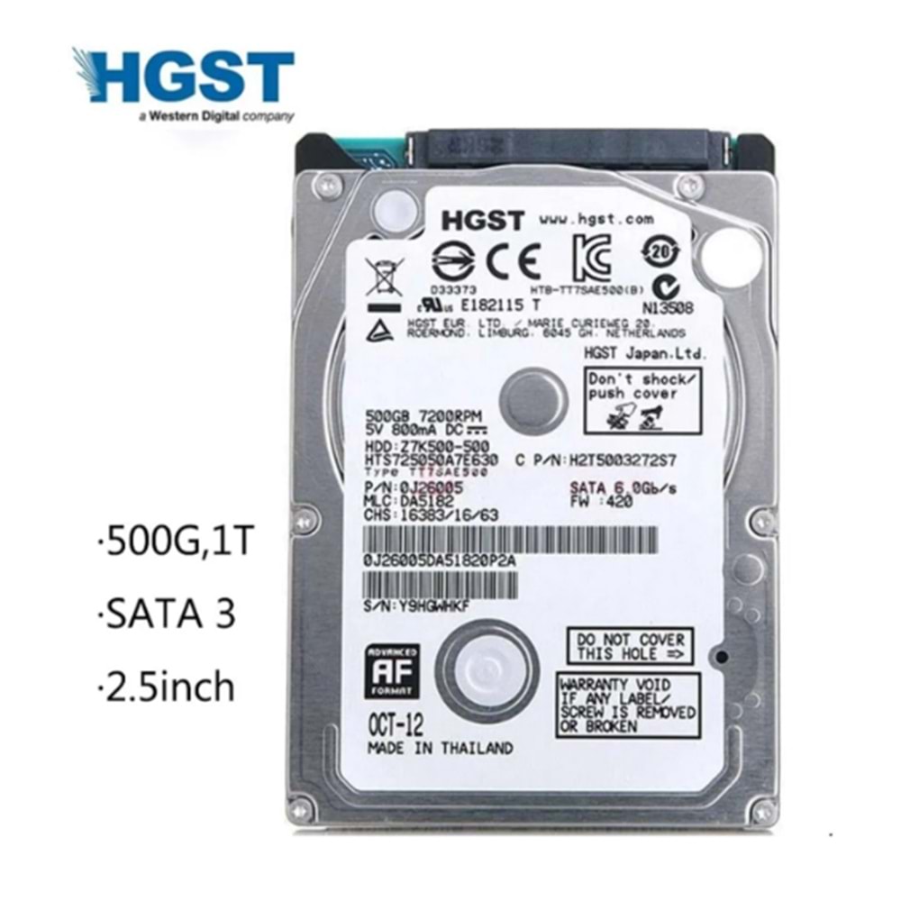 HGST 2.5" 500 Gb 5400 Rpm Sata 2 HDD