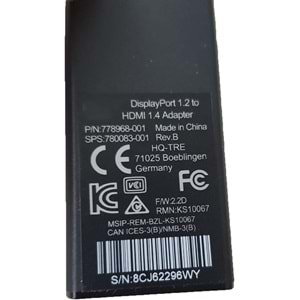 HP DisplayPort 1.2 to HDMI 1.4 Adapter 778968-001