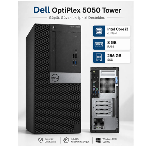 Dell OptiPlex 5050 Tower Intel i3-6100 8 RAM 256 SSD Masaüstü Bilgisayar – İkinci EL