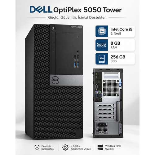 Dell OptiPlex 5050 Tower Intel i5-6500 8 RAM 256 SSD Masaüstü Bilgisayar – İkinci EL